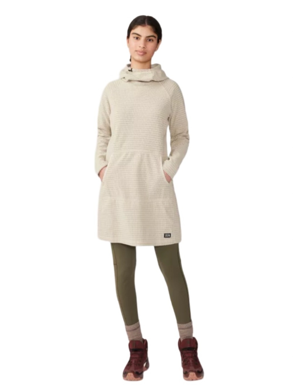 Mountain Hardwear Cream Waffle-Knit Hooded Tunic Sweater